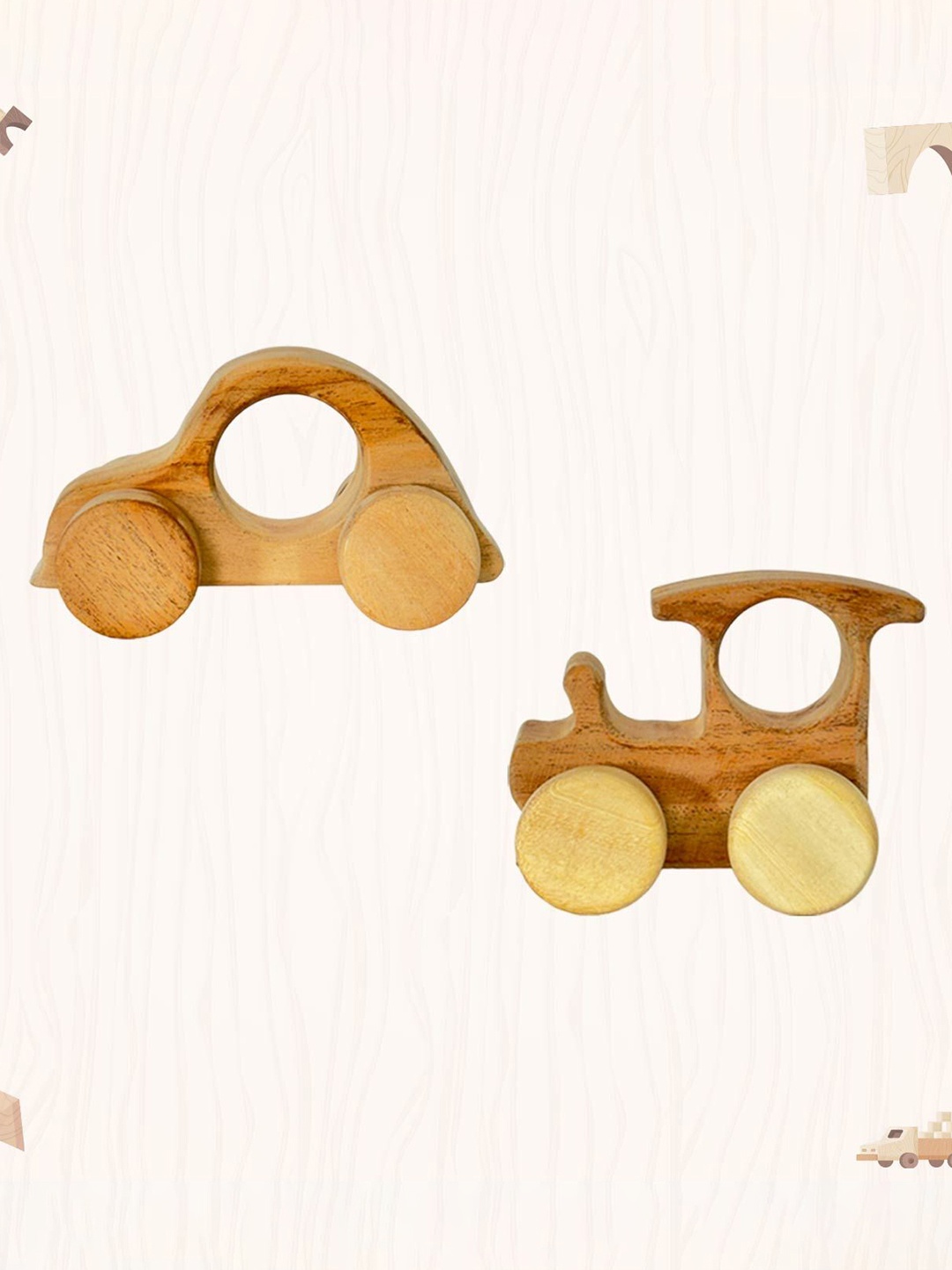 

LITTLE GINNIE 2 Pcs Motor & Tractor Wooden Wheel Toys, Brown