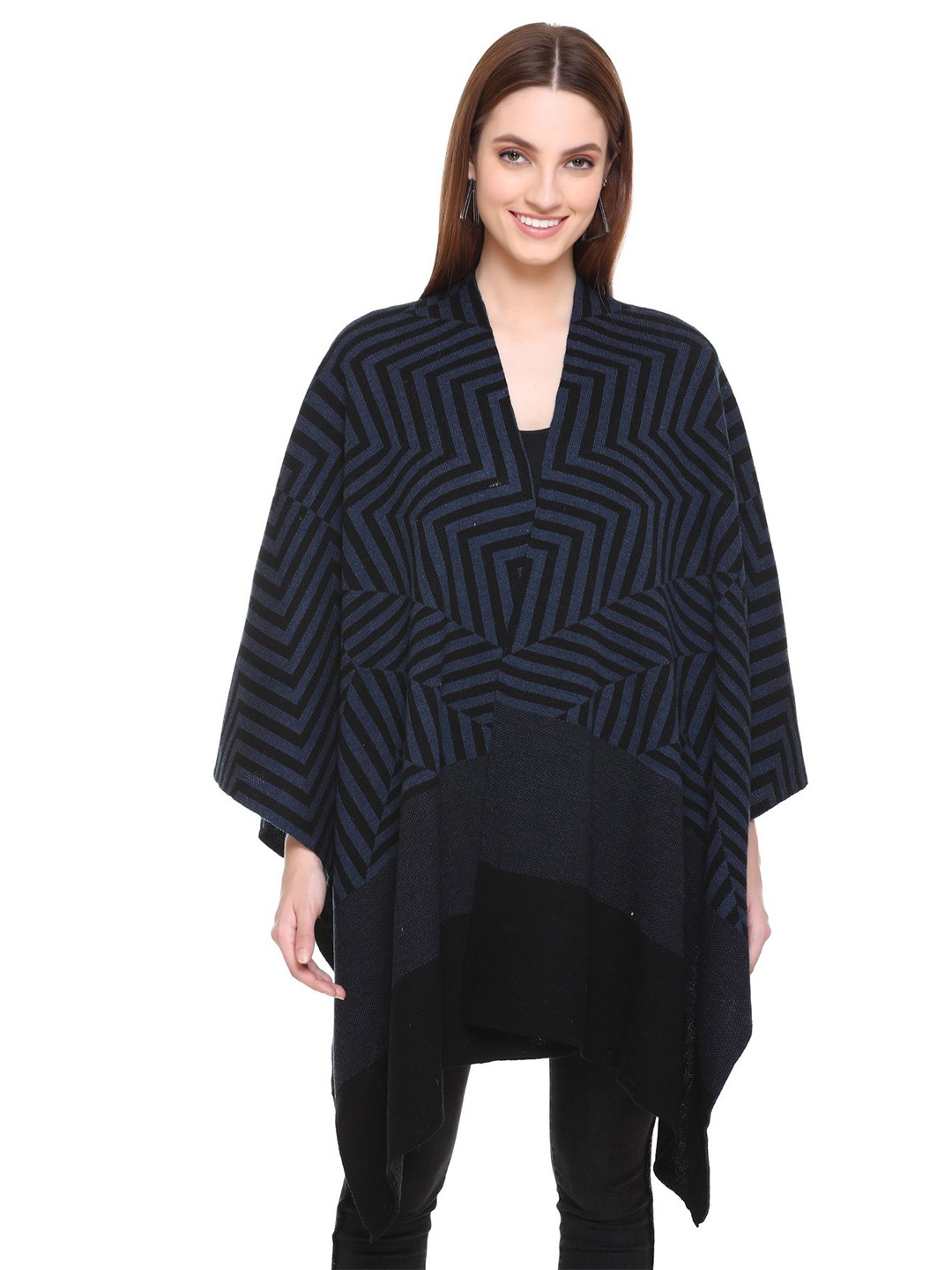

MONTREX Printed V-Neck Button Shrug, Blue