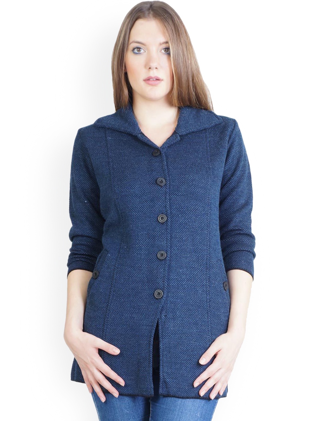 

MONTREX Women Self Design Single-Breasted Winter Overcoat, Blue