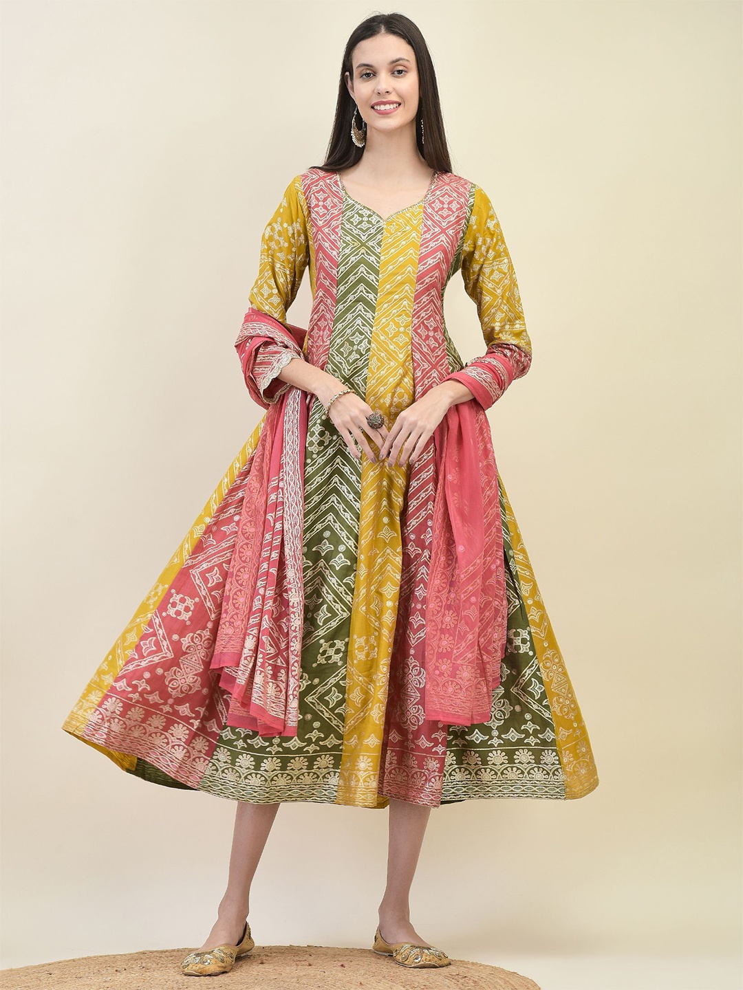 

Shree Embellished Liva A-Line Midi Ethnic Dress, Pink