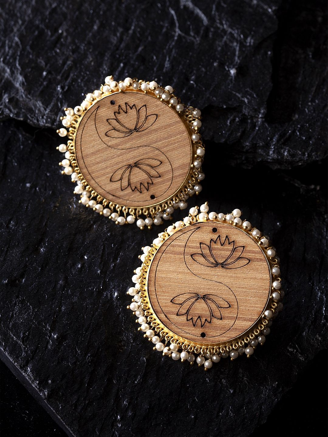 

Anouk Beaded Circular Wooden Studs, Brown