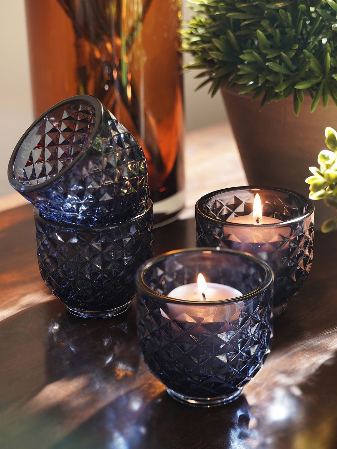 

Pure Home and Living Blue 4 Pieces Glass Tealight Candle Holders