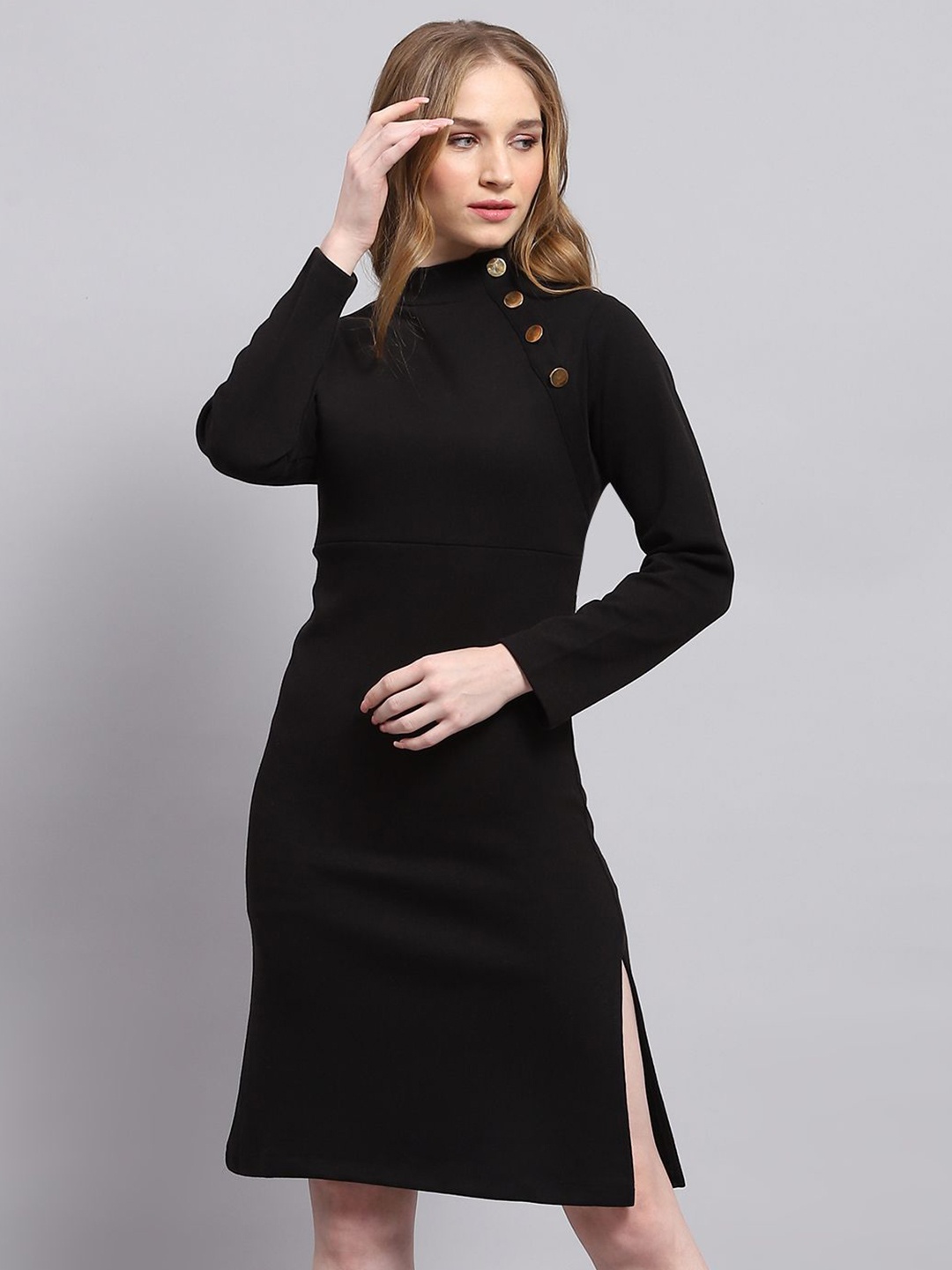 

Monte Carlo Women Mock Neck Long Sleeves Sheath Dress, Black
