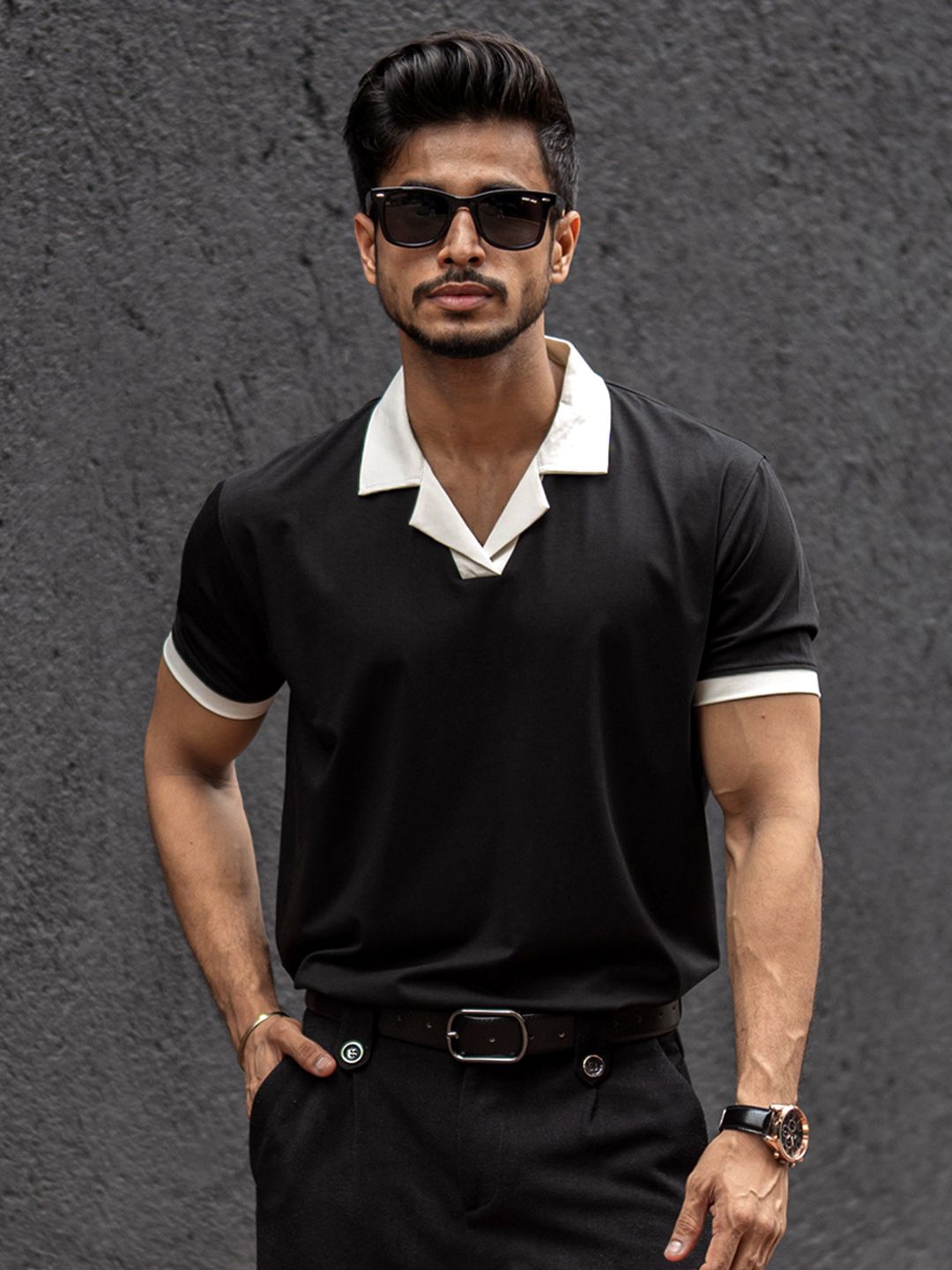 

Powerlook Men Polo Collar T-shirt, Black