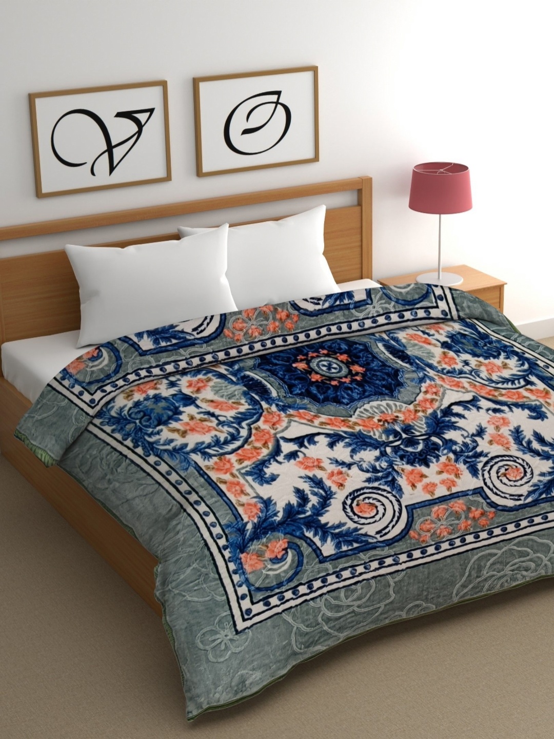 

CG HOMES Grey & Blue Ethnic Motifs Heavy Winter 350 GSM Double Bed Blanket