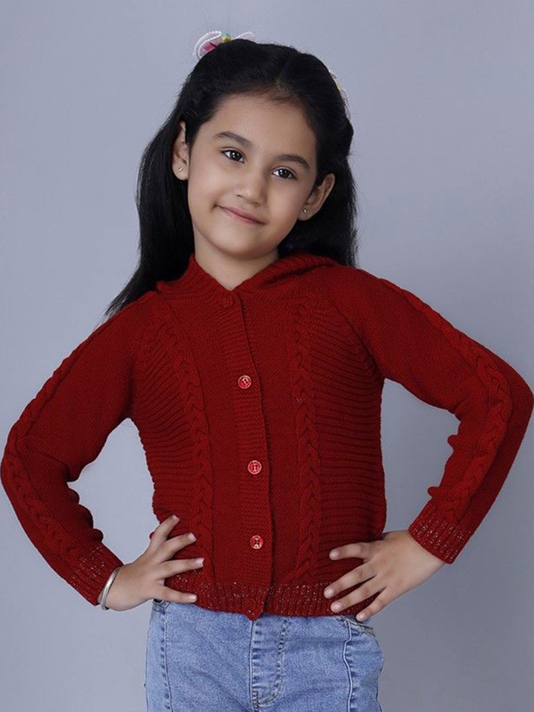 

JoE Hazel Girls Self Design Sweater Vest, Red