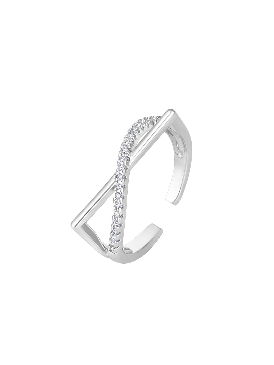 

Kord Store Rhodium-Plated American Diamond Studded Adjustable Finger Ring, Silver