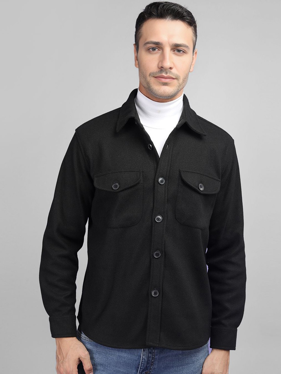 

The Roadster Lifestyle Co Spread Collared Shacket, Black