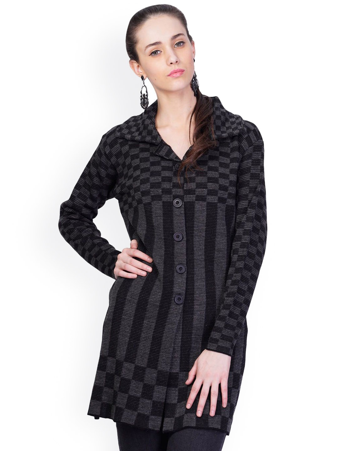 

MONTREX Checked Single-Breasted Overcoats, Black