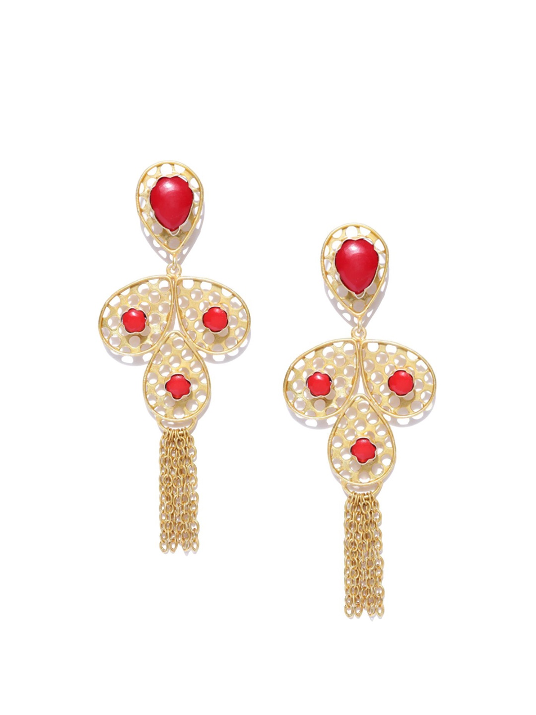 

Anouk Red Gold-Plated Stone Studded Contemporary Drop Earrings