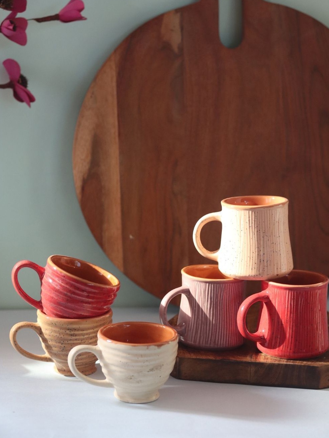 

WEAVING HOMES Red & Cream-Coloured 6 Pieces Printed Ceramic Glossy Cups 150ml
