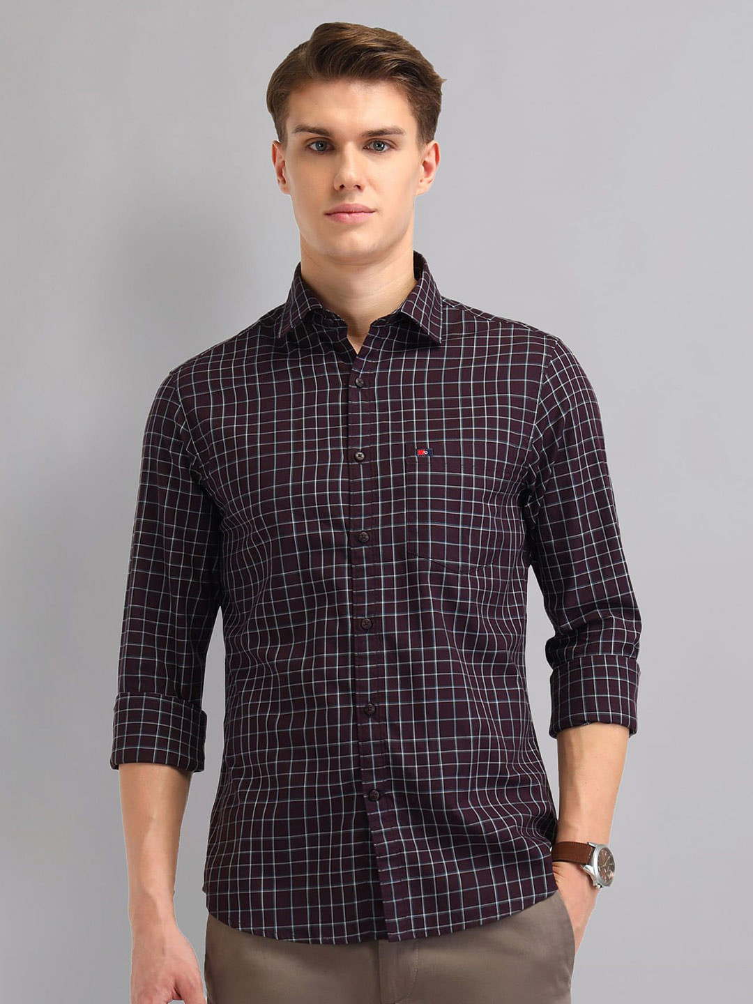 

AD By Arvind Men Spread Collar Checked Cotton Slim Fit Casual Shirt, Brown