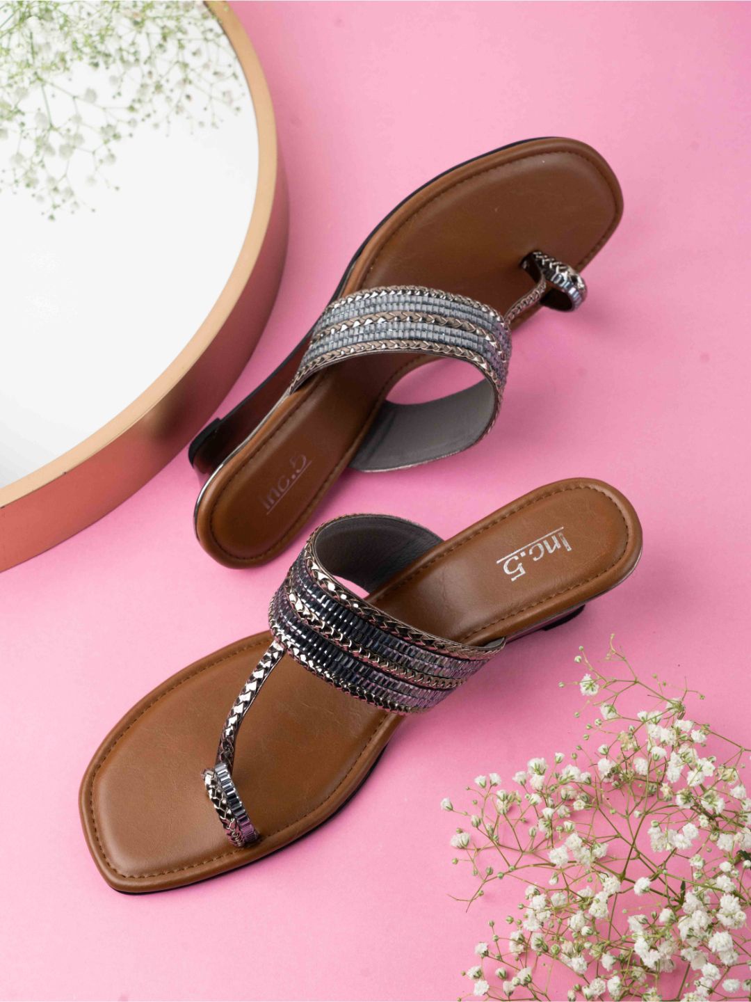 

Inc 5 Women Embellished Ethnic Wedge Sandals, Grey