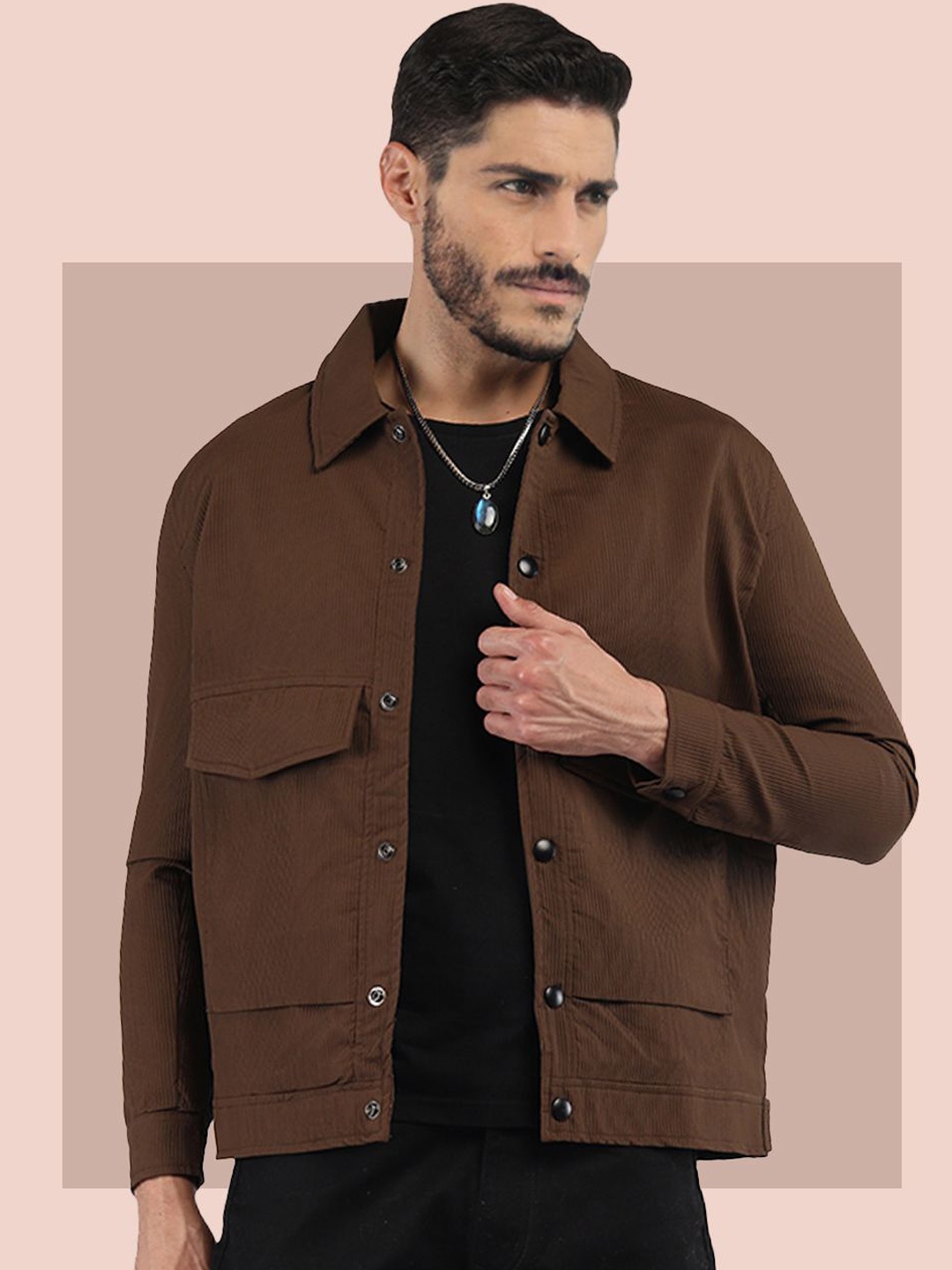 

The Roadster Lifestyle Co Spread Collar Long Sleeve Tailored Jacket, Coffee brown