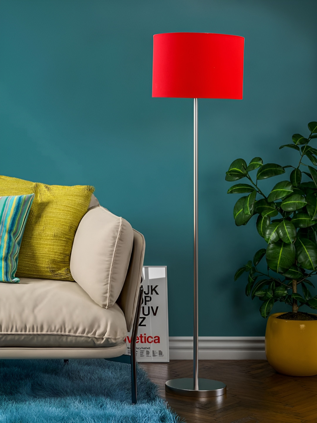 

Devansh Red Cotton Drum Shade Steel Base Floor Lamp