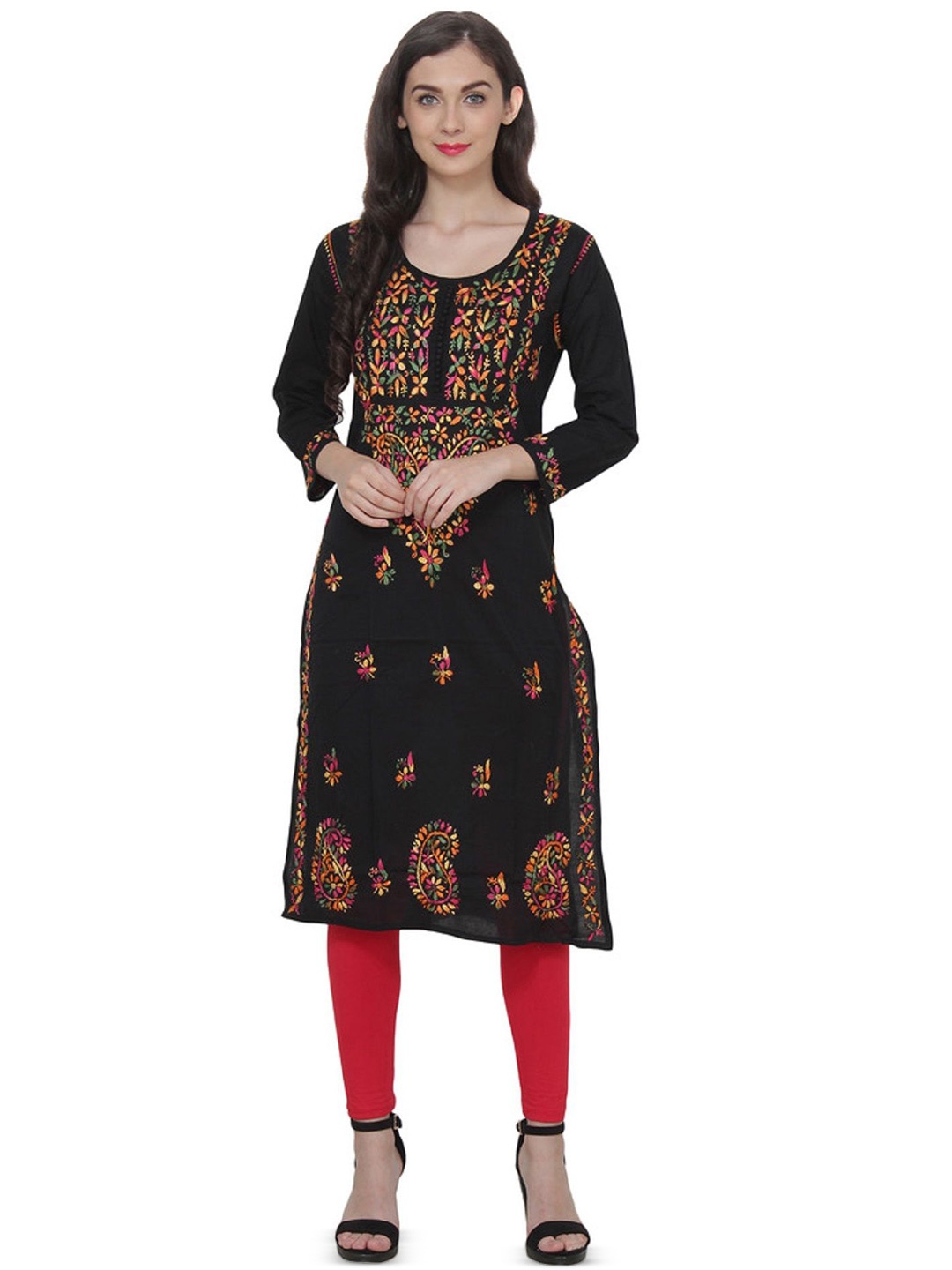 

NAZAQAT ETHNIC INDIA Women Embroidered Round Neck Kurta, Black