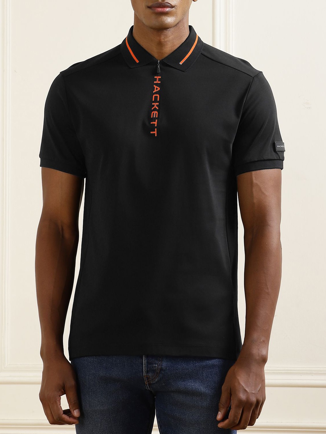 

HACKETT LONDON Men Polo Collar Pockets Slim Fit T-shirt, Black