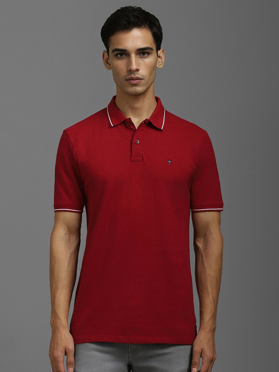

Louis Philippe Jeans Men Solid Polo Collar Cotton T-shirt, Red