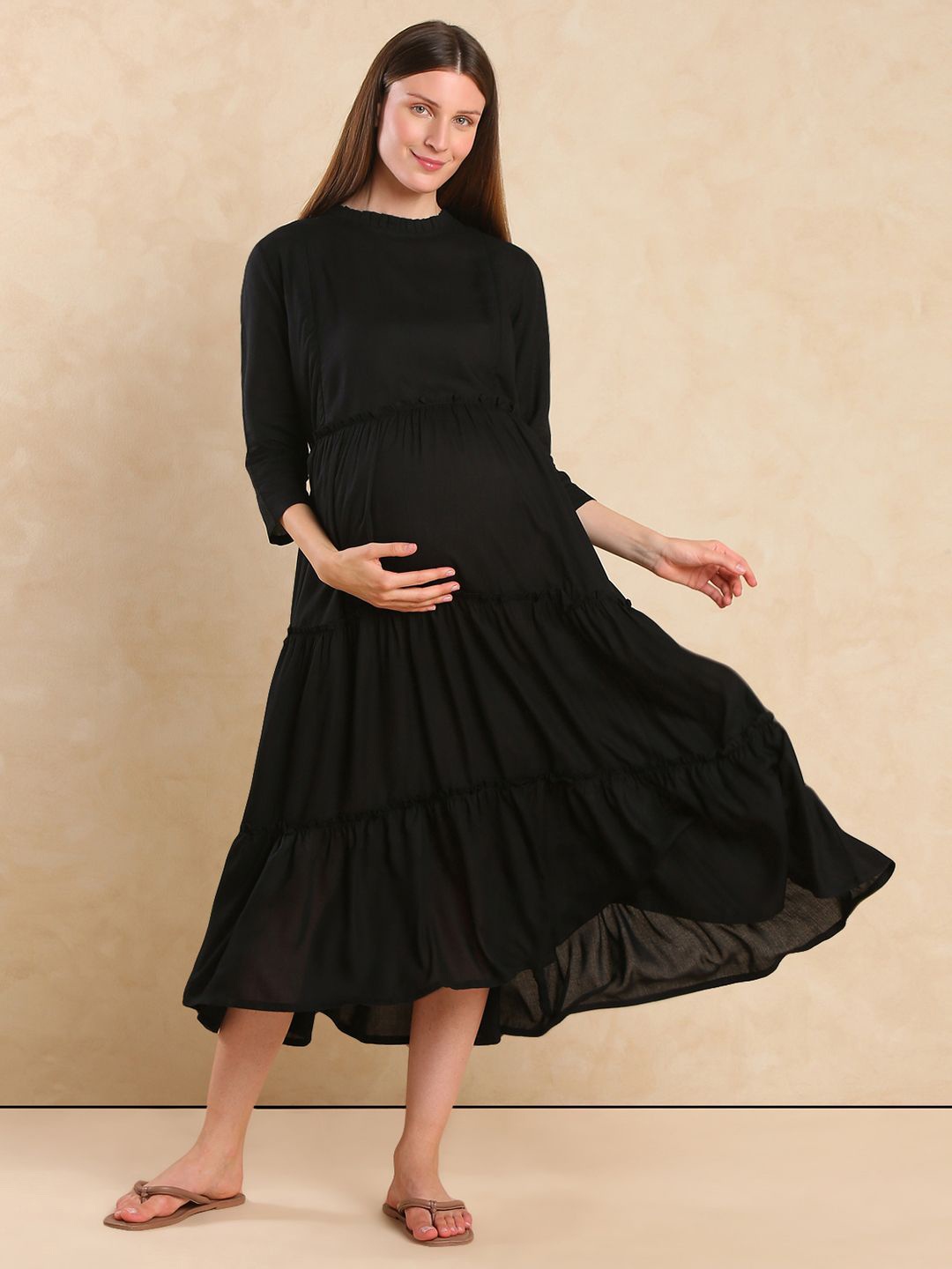 

Aanyor Women Mock Neck Maternity Fit & Flare Midi Dress, Black