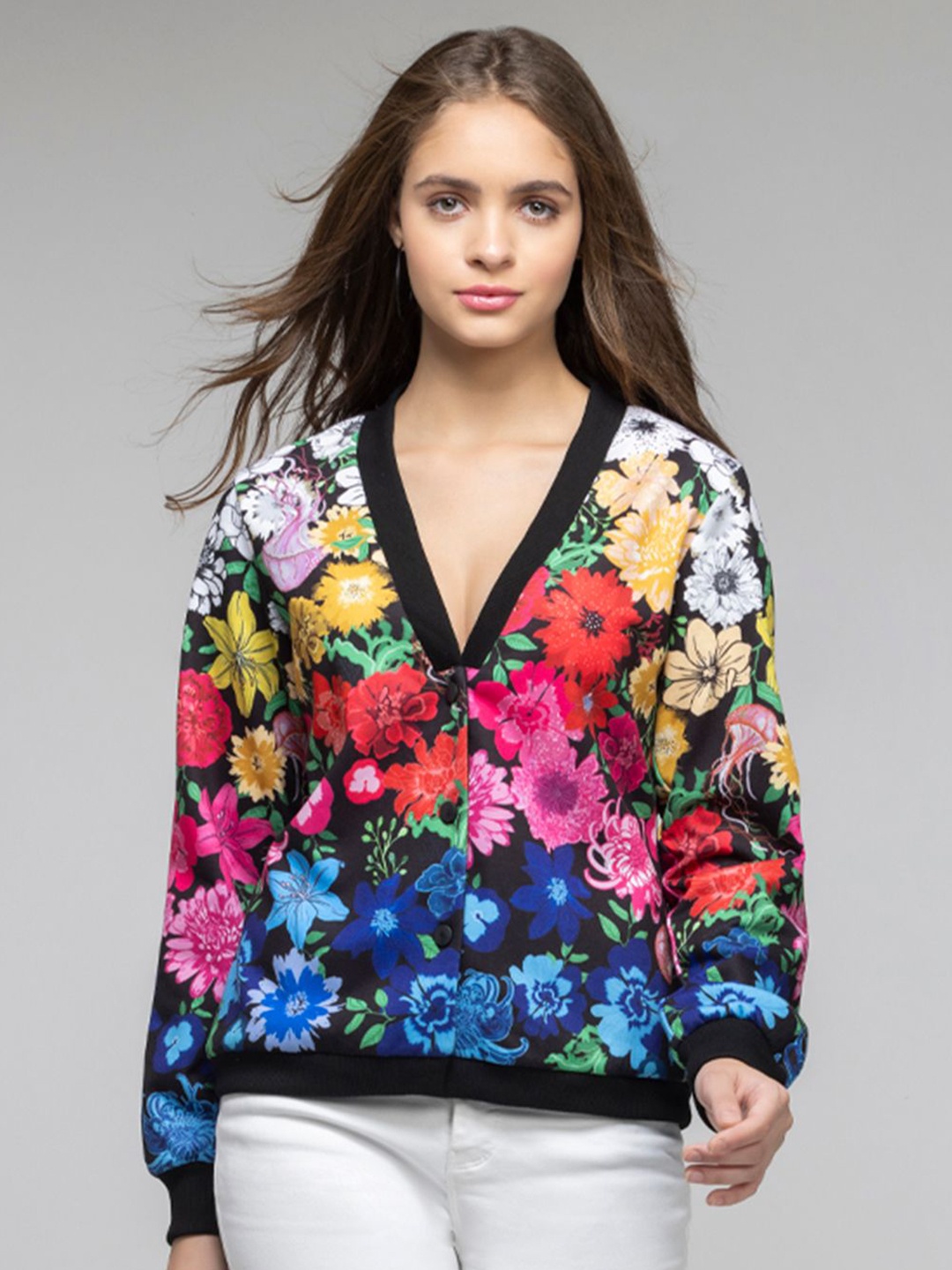 

SHAYE Women Floral Printed Sweatshirt, Black