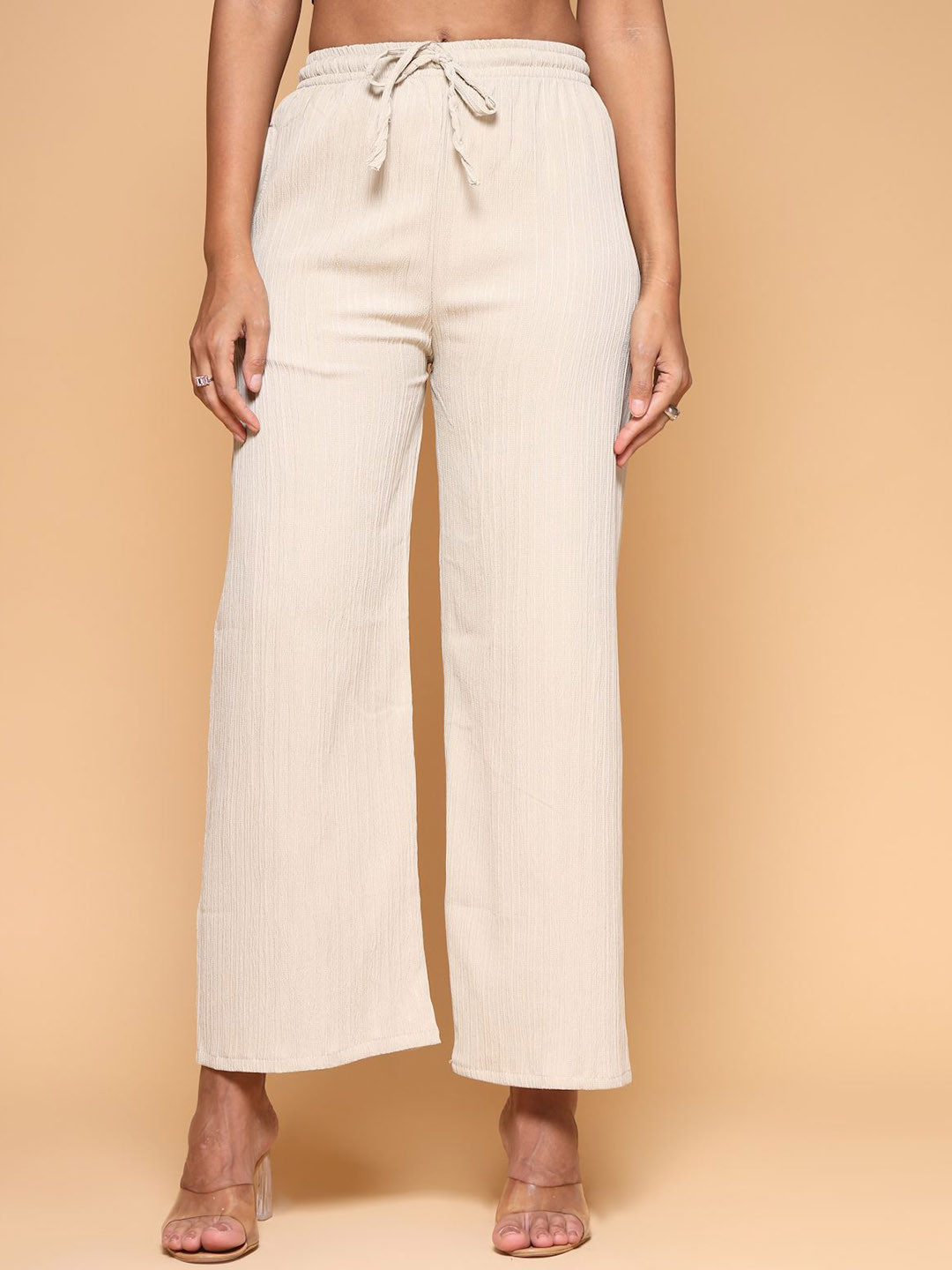

KATLINE Women Relaxed Straight Leg Trousers, Cream