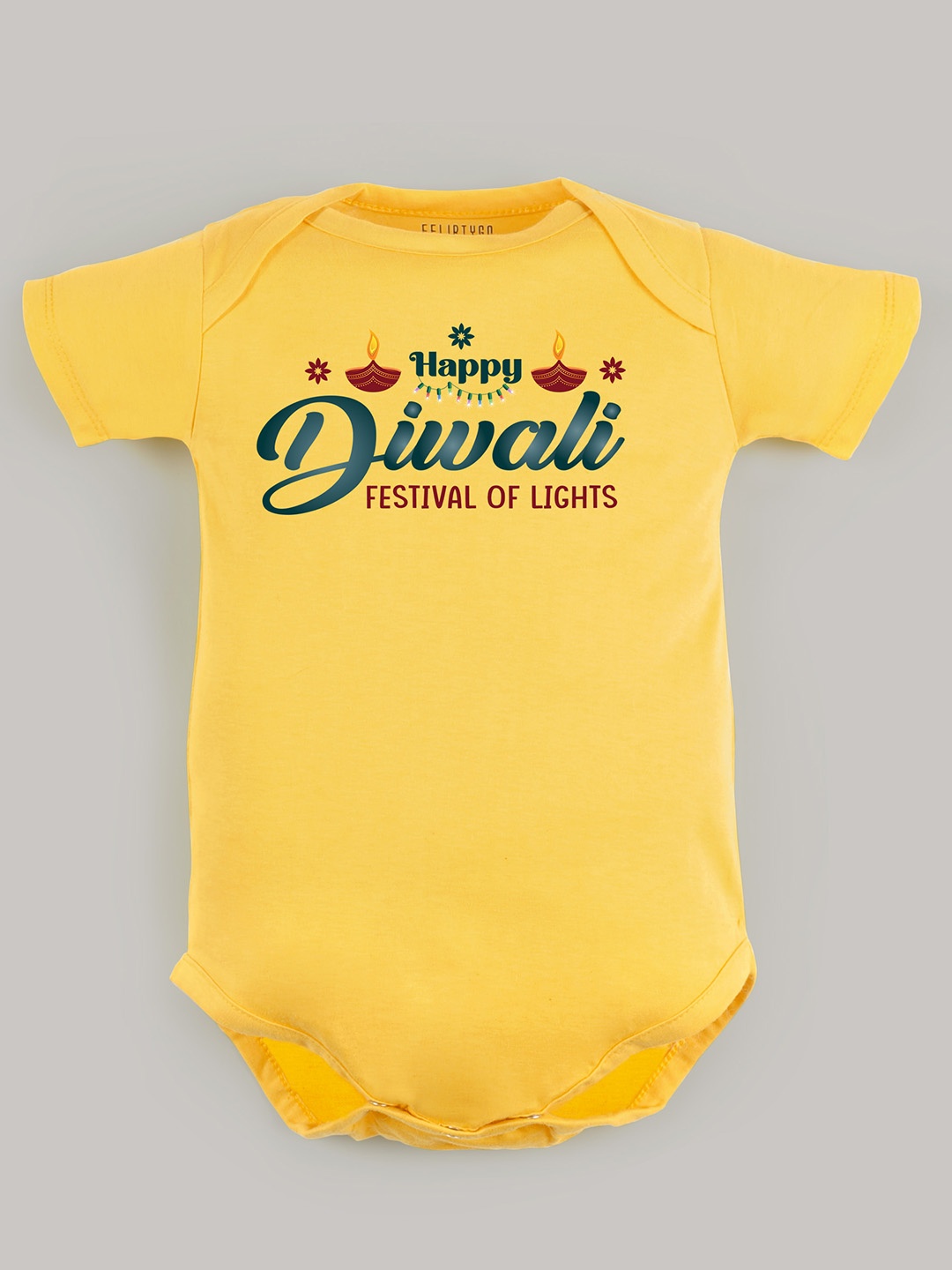 

FFLIRTYGO Kids Printed Pure Cotton Round Neck Short Sleeves Bodysuit, Yellow