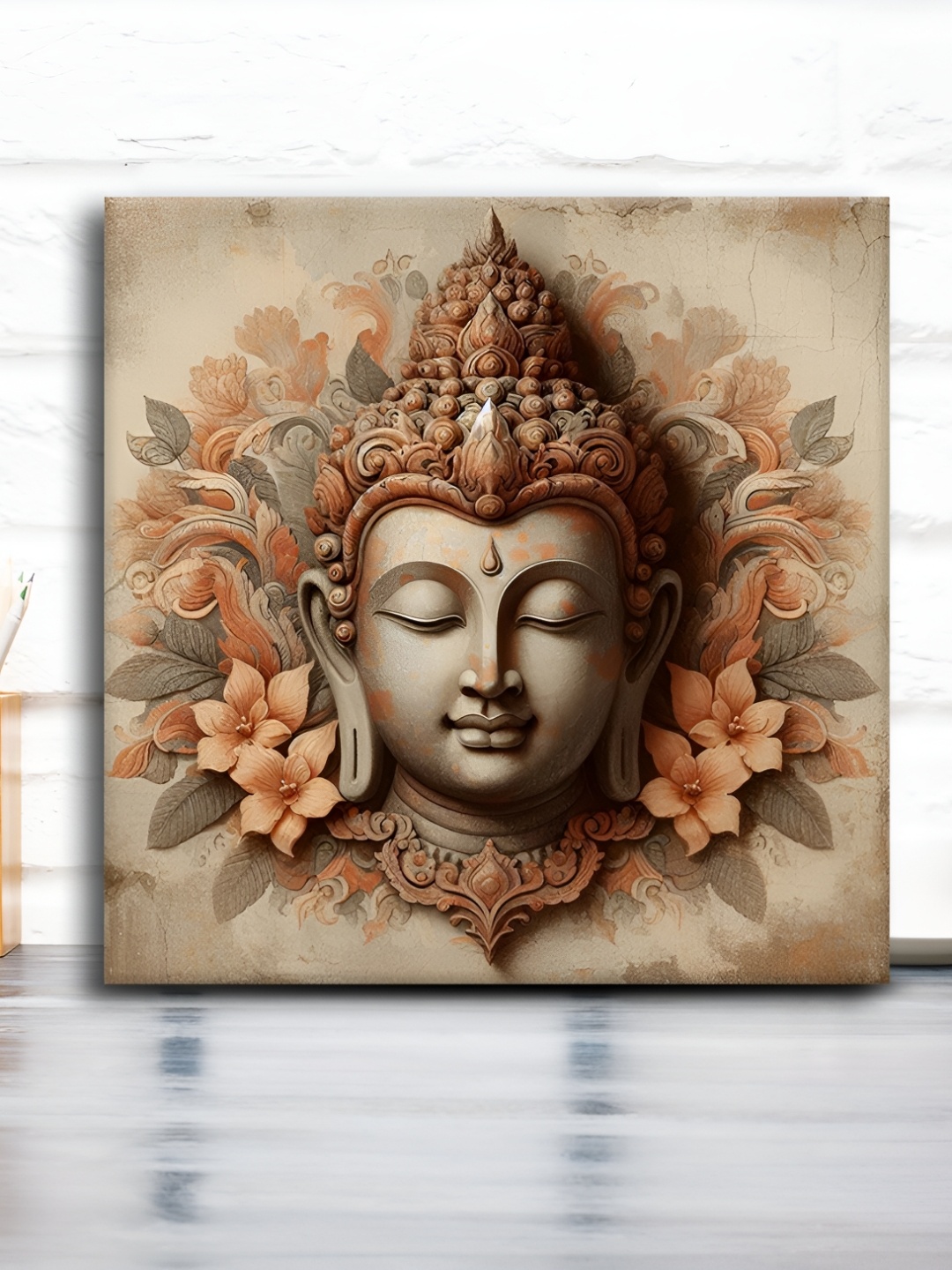 

OLIVE TREE Brown & Peach Colored Lord Buddha Canvas Painting Wall Art