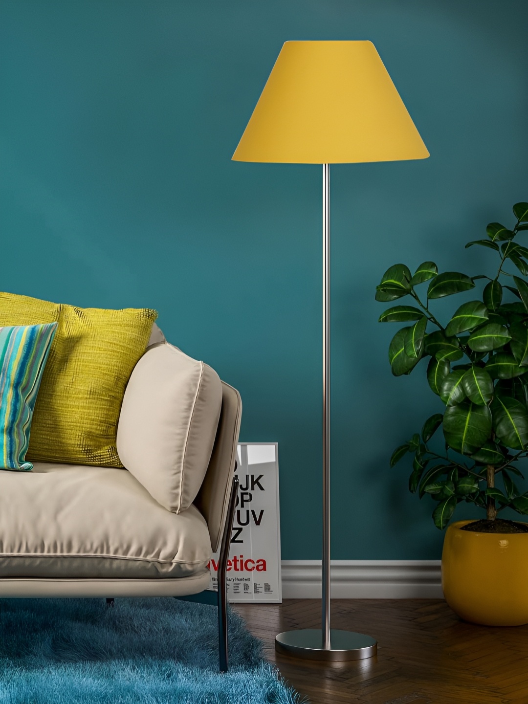 

Devansh Yellow Cotton Conical Shade Steel Base Floor Lamp