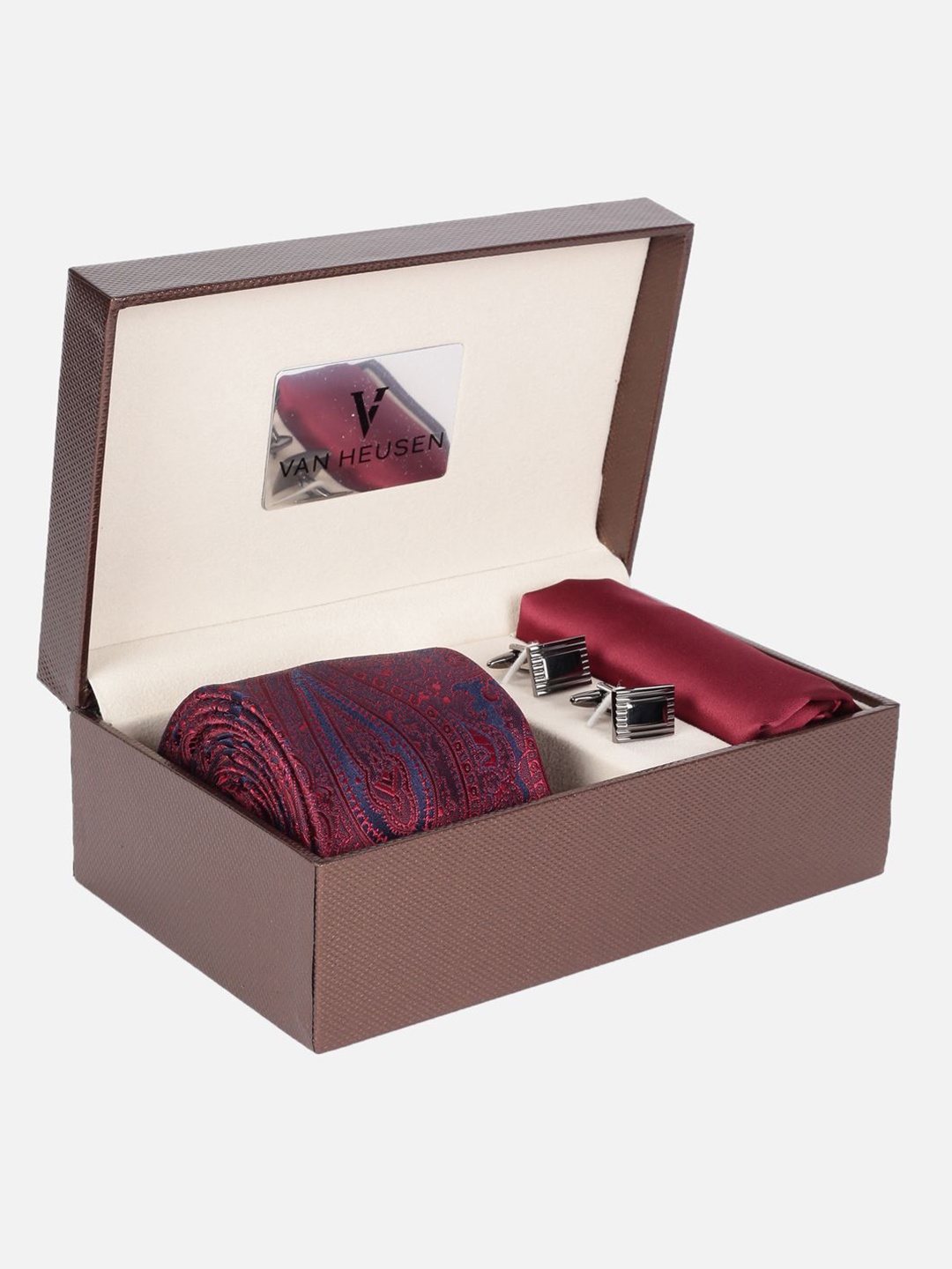 

Van Heusen Men Accessory Gift Set of Tie Pocket Square And Cufflink, Maroon