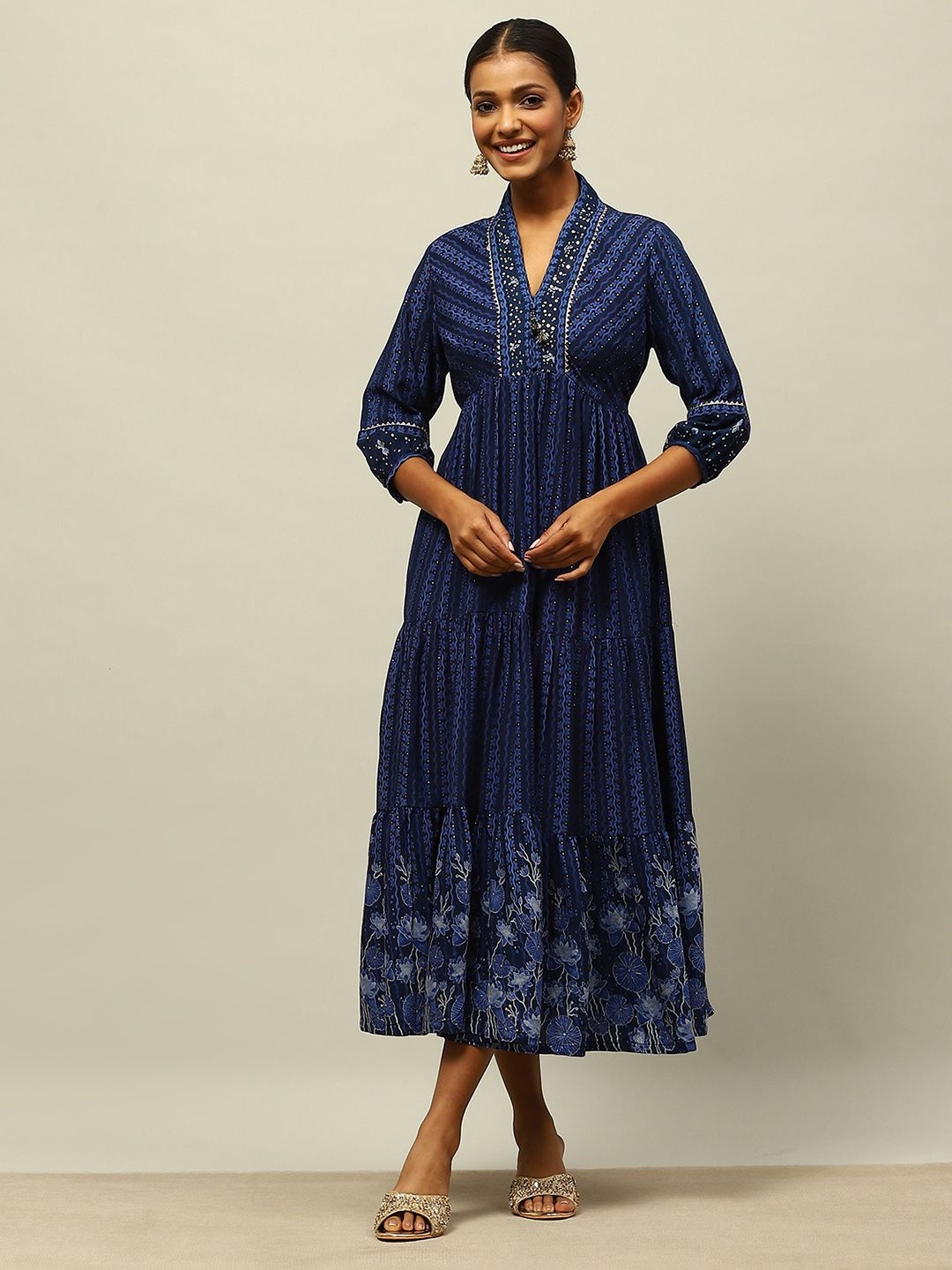 

Rangriti Women Ethnic Motifs Printed Empire Dress, Blue