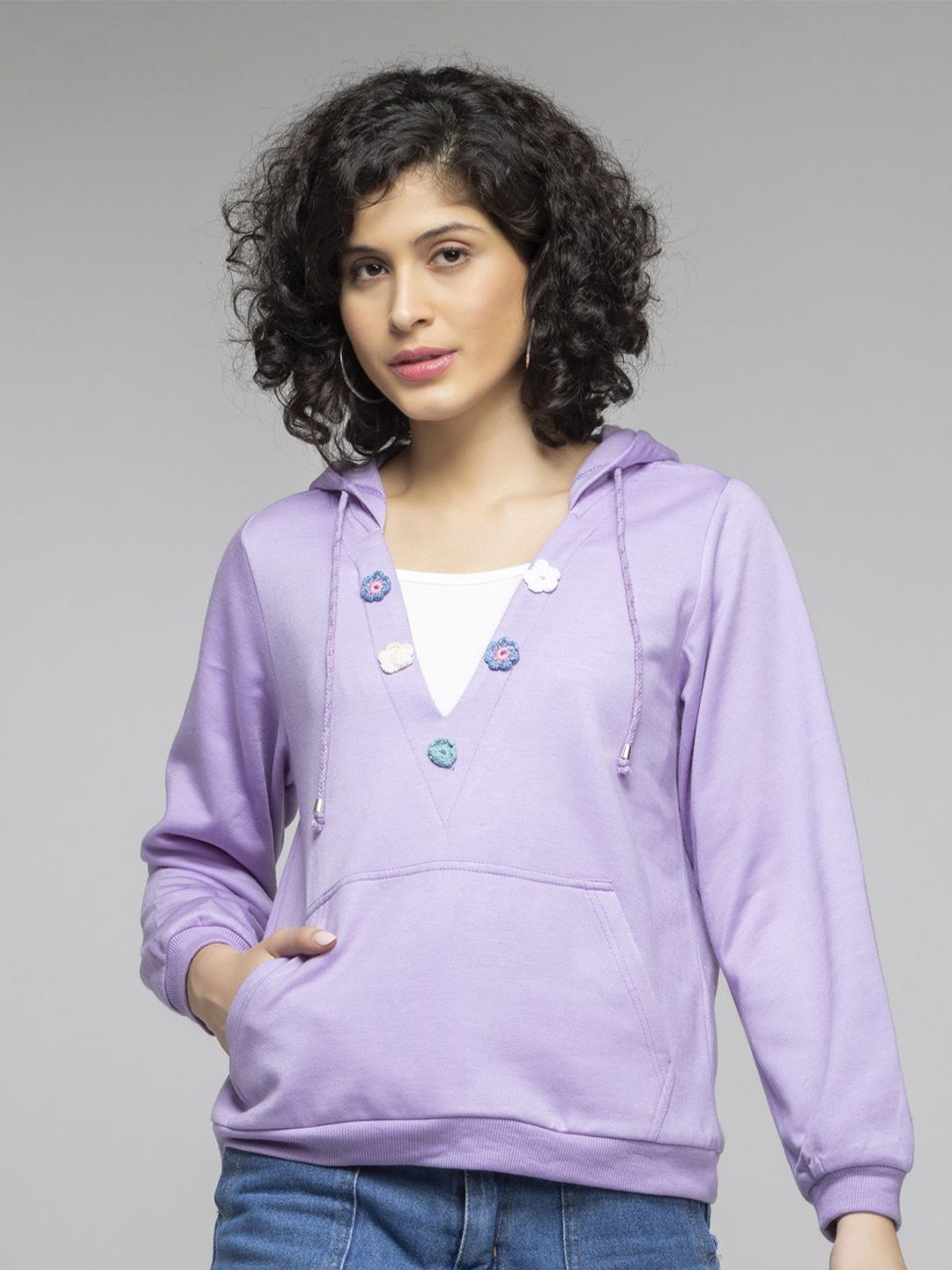 

SHAYE Women Embroidered Sweatshirt, Purple
