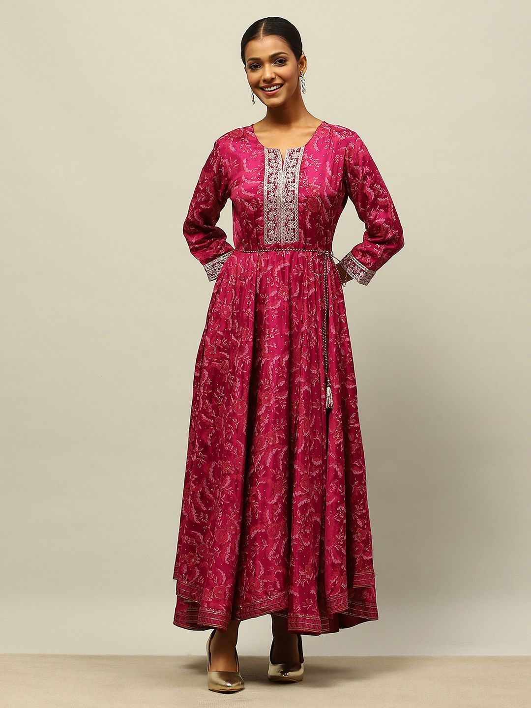 

Rangriti Women Abstract Printed Fit and Flare Maxi Ethnic Dresses, Pink