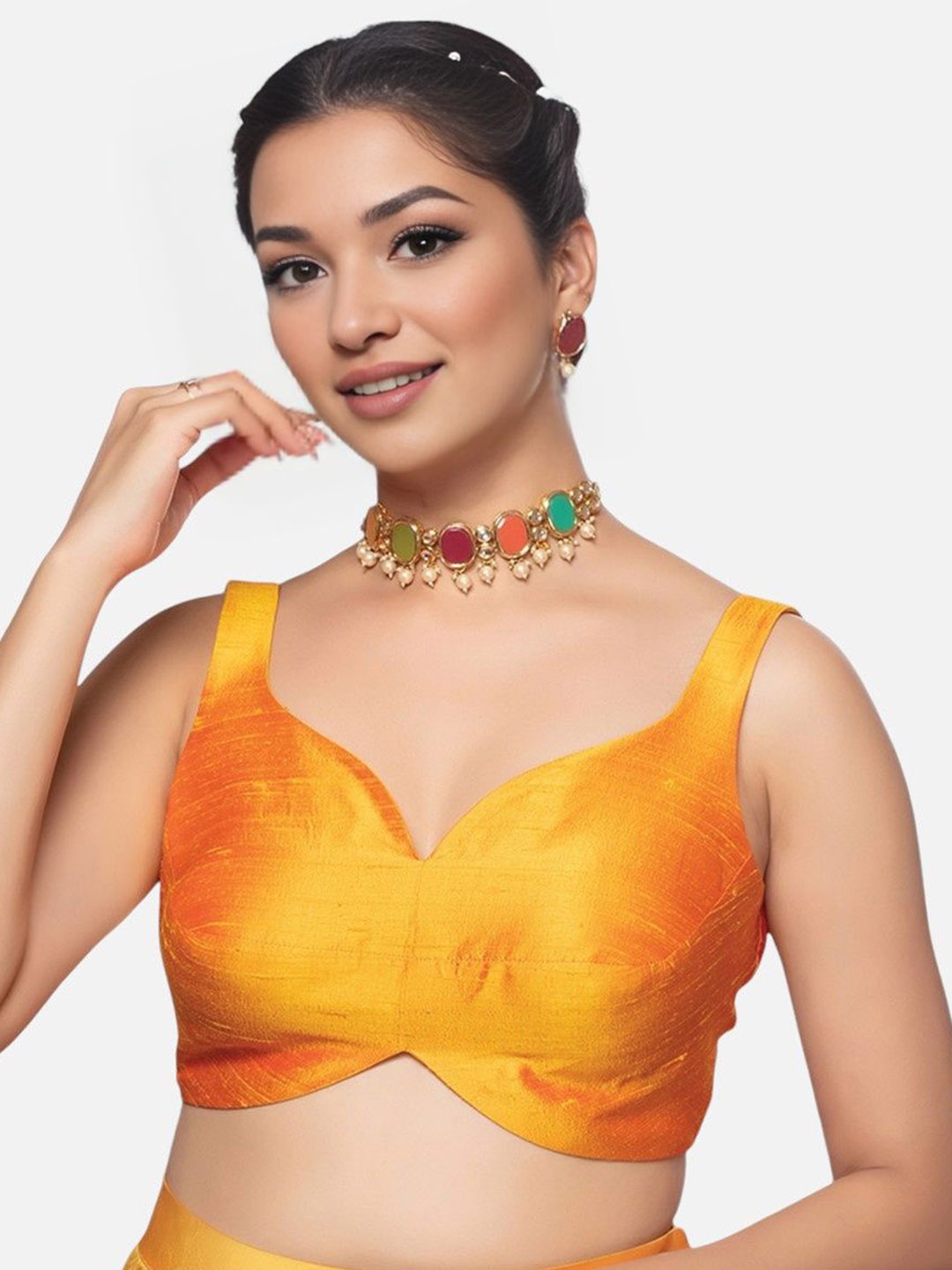 

Biyu Women Sweetheart Neck Saree Blouse, Mustard