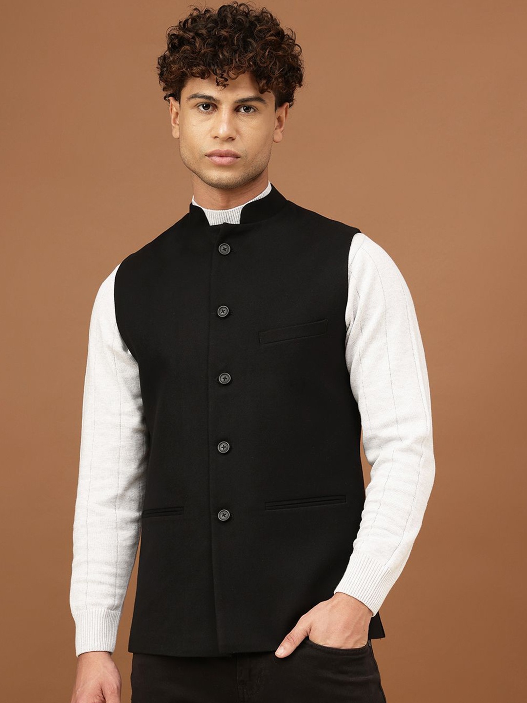 

Richlook Woven Nehru Jackets, Black