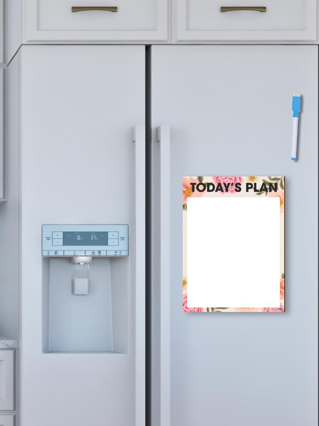 

CVANU White & Pink Printed Paper Fridge Magnetic Sticker