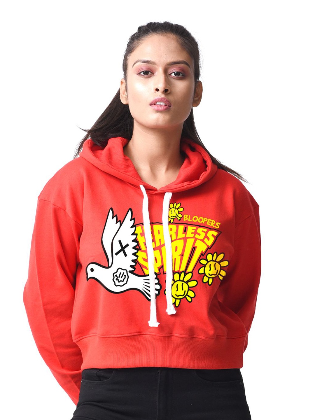

Bloopers Store Women Printed Hooded Cotton Sweatshirt, Red