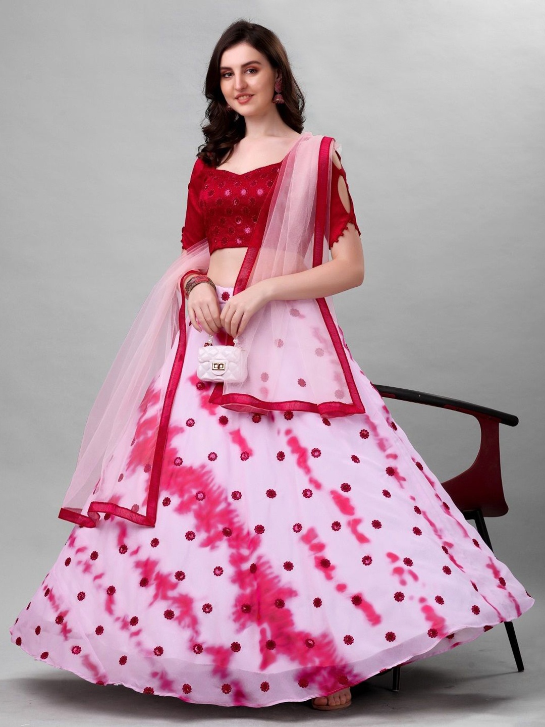

KALINI Embroidered Thread Work Semi-Stitched Lehenga & Unstitched Blouse With Dupatta, Pink