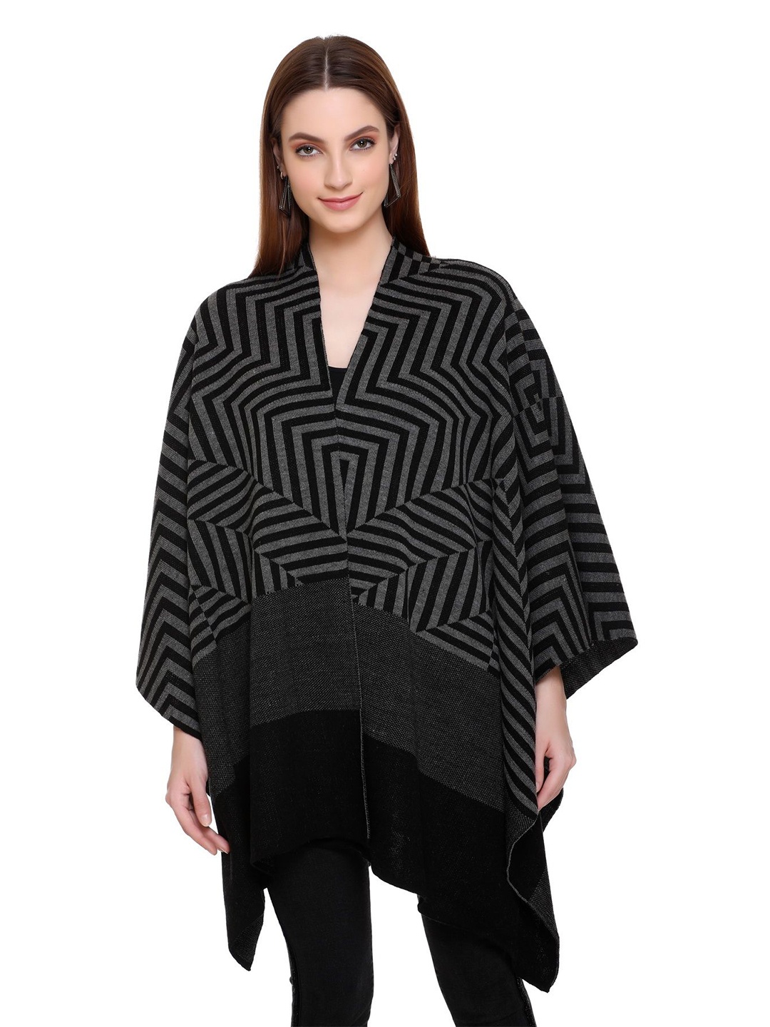 

MONTREX Striped Acrylic Poncho, Grey