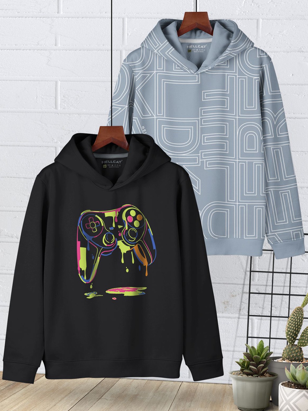 

HELLCAT Boys Pack Of 2 Printed Hooded Sweatshirt, Black