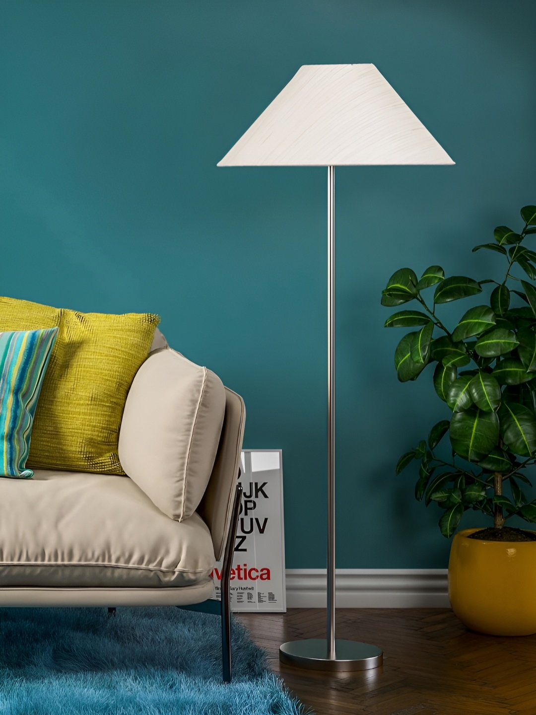 

Devansh Off White Cotton Coolie Shade Steel Base Floor Lamp