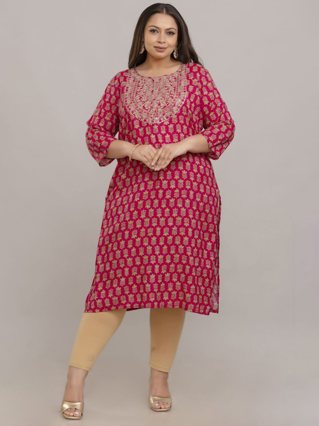 

Fashion Zest Women Plus Size Printed Straight Kurta, Pink