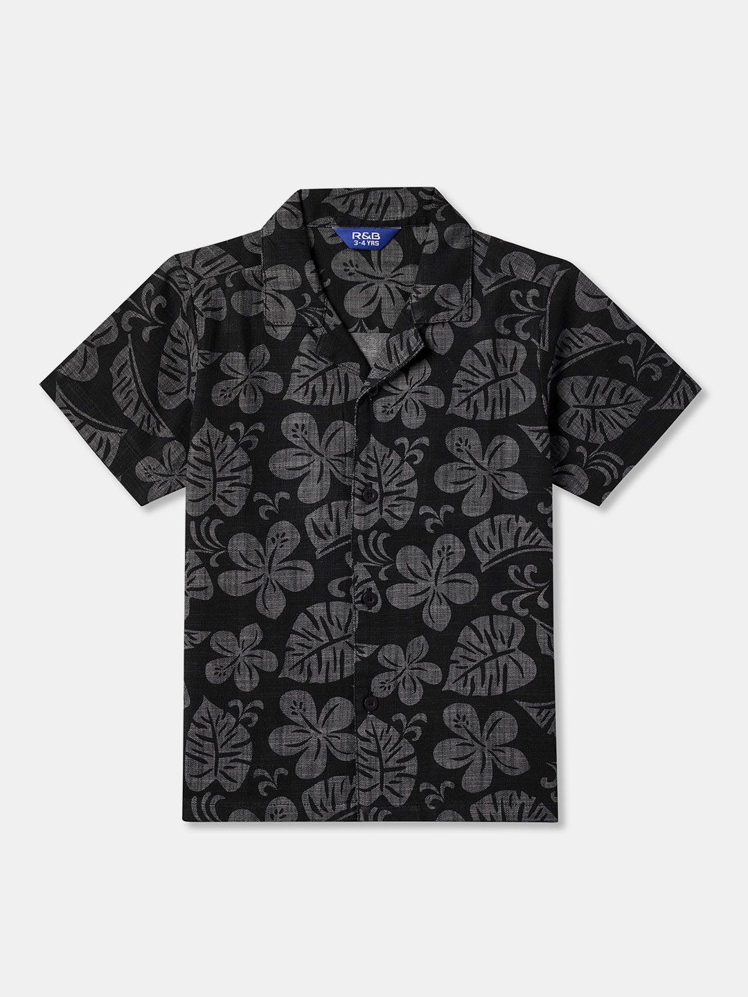 

R&B Boys Spread Collar Floral Printed Cotton Casual Shirt, Black