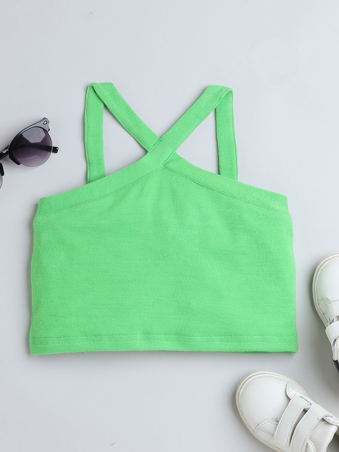 

taffykids Girls Halter Neck Tank Crop Top, Green