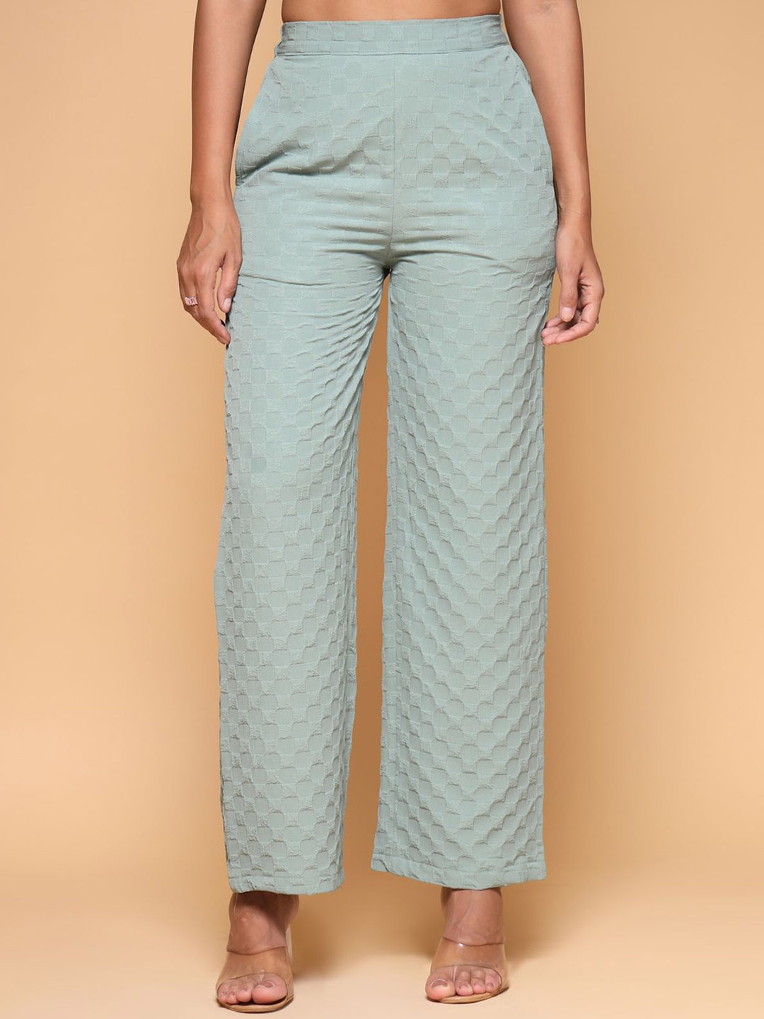 

KATLINE Women Relaxed Straight Leg Trousers, Green