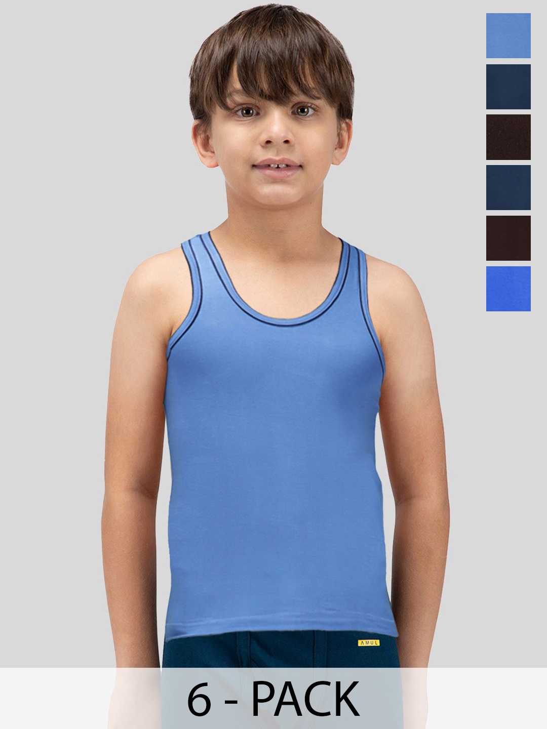 

AMUL COMFY Boys Pack of 6 Cotton Innerwear Vests, Navy blue