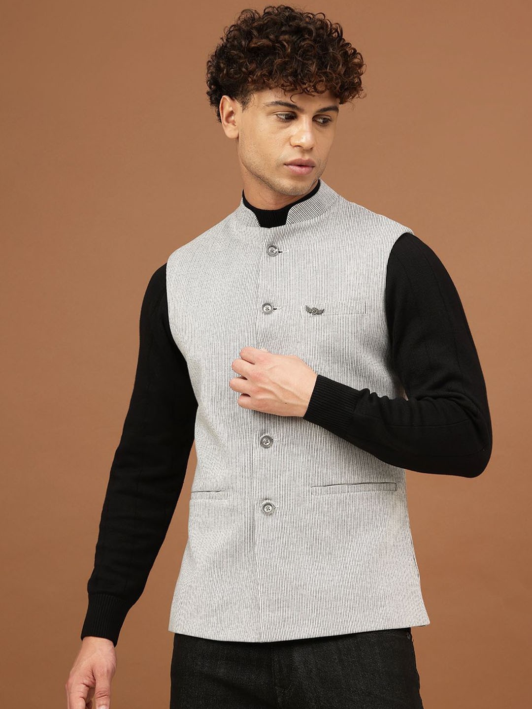

Richlook Men Mandarin Collar Nehru Jackets, Grey
