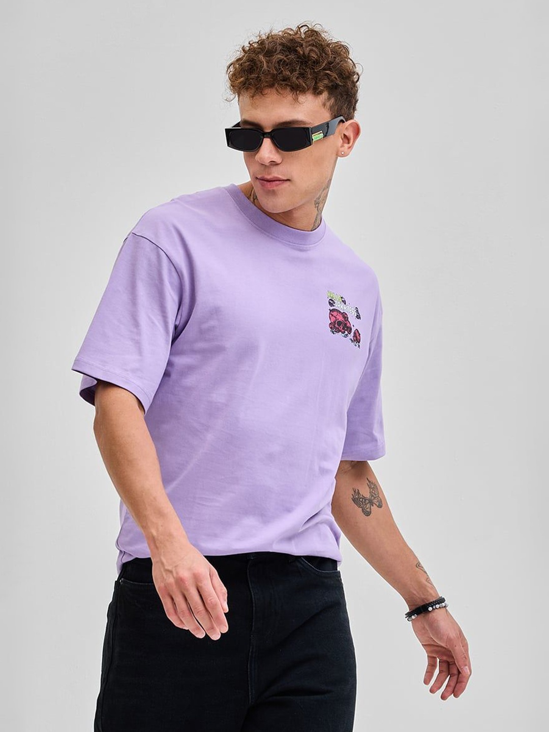 

Snitch Graphic Printed Round Neck Cotton Baggy T-shirt, Lavender