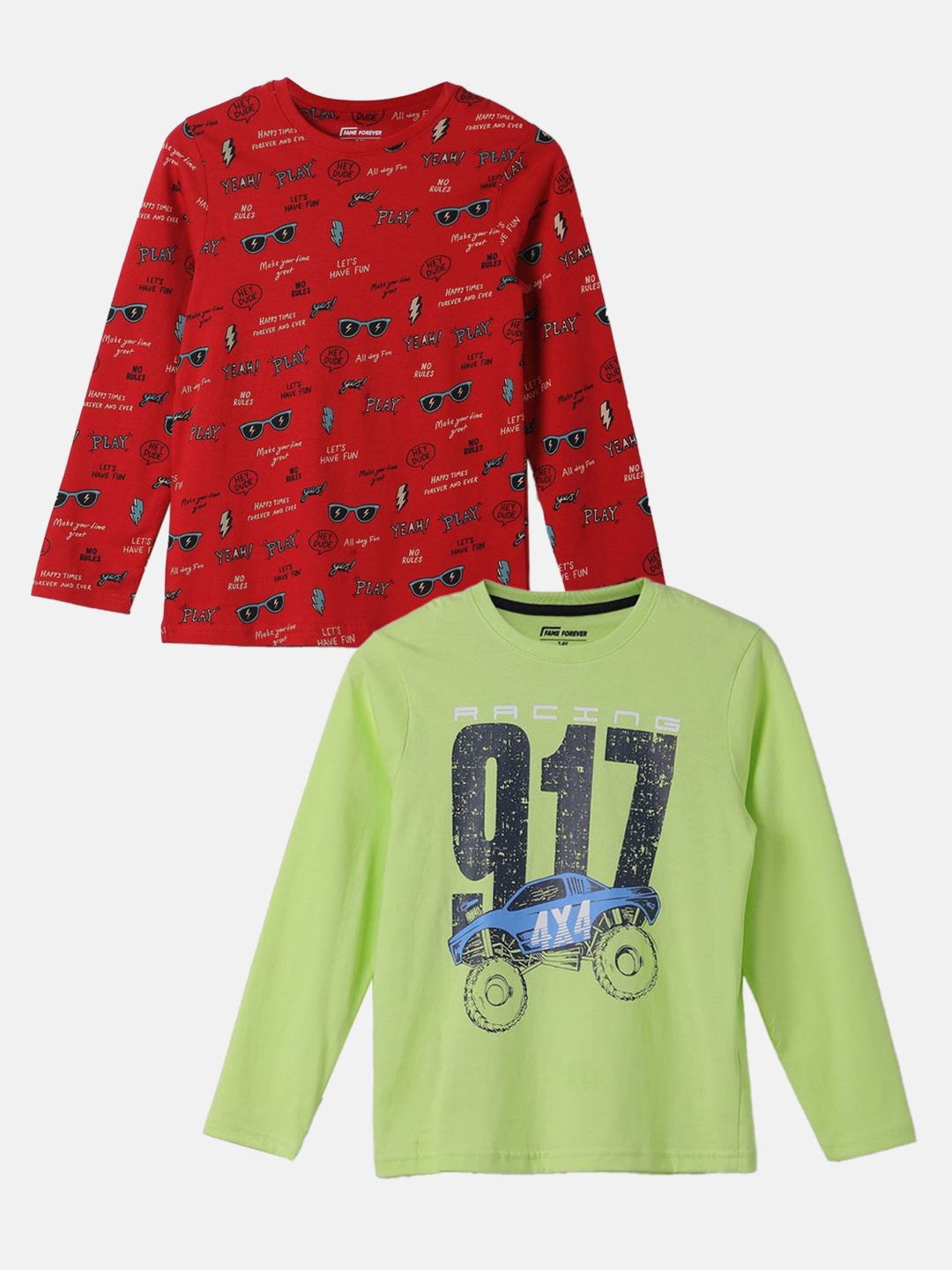 

Fame Forever by Lifestyle Boys Pack of 2 Printed Round Neck Cotton T-shirt, Red