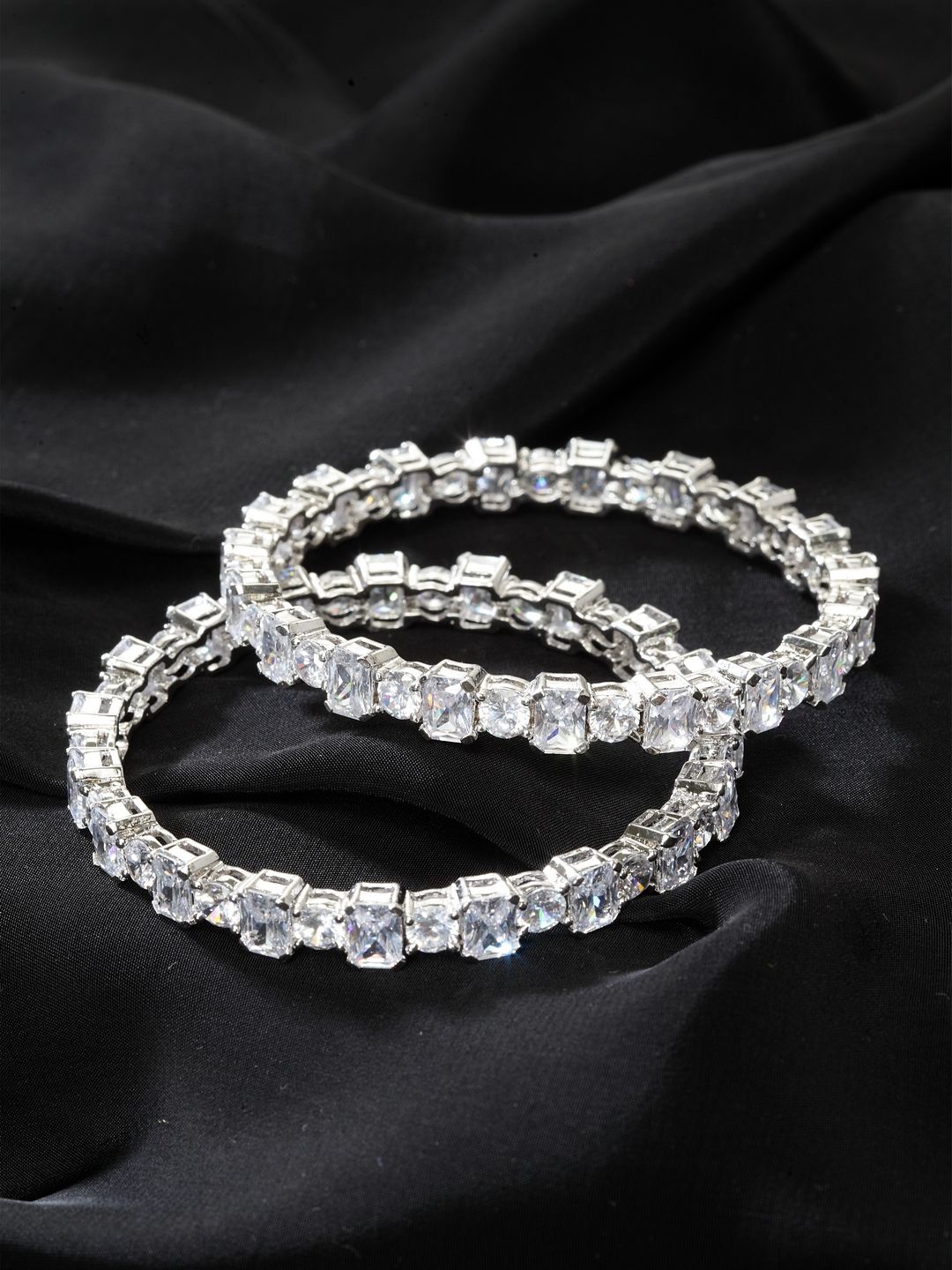 

Anouk Set Of 2 Rhodium-Plated American Diamond Stone Studded Bangles, Silver
