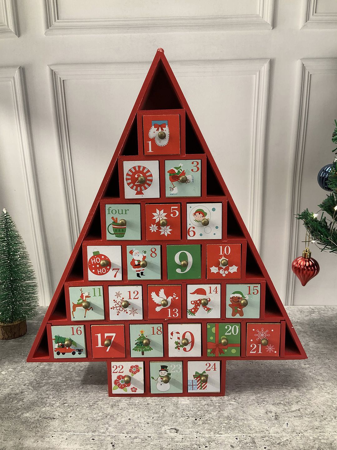 

Little Surprise Box LLP Red Wooden Tree Shape Advent Christmas Calendar